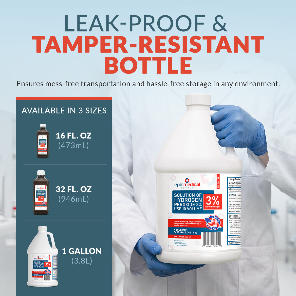 Hydrogen Peroxide Solution 3% USP - Gallon First Aid Antiseptic