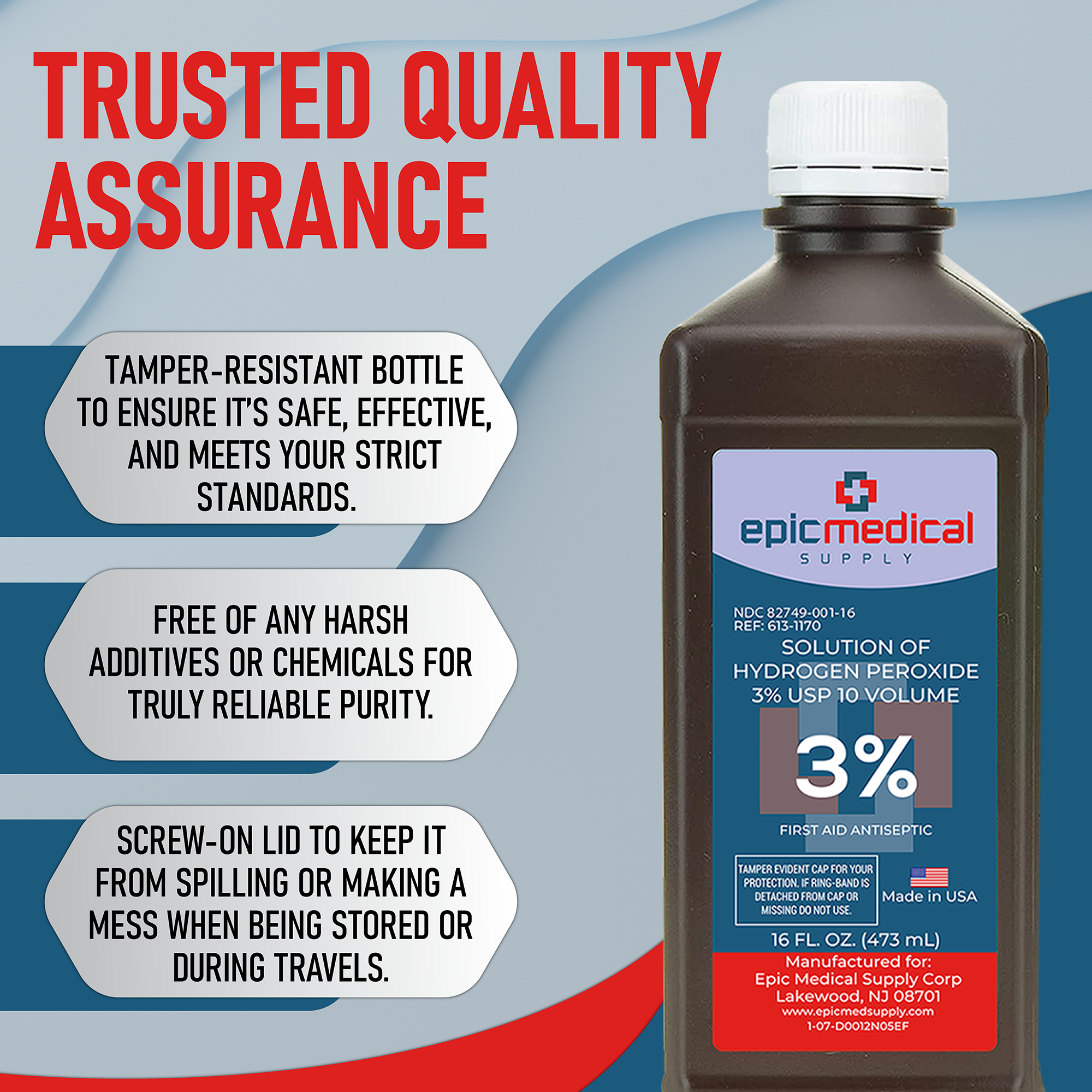 Hydrogen Peroxide Solution 3% USP - 16 oz First Aid Antiseptic