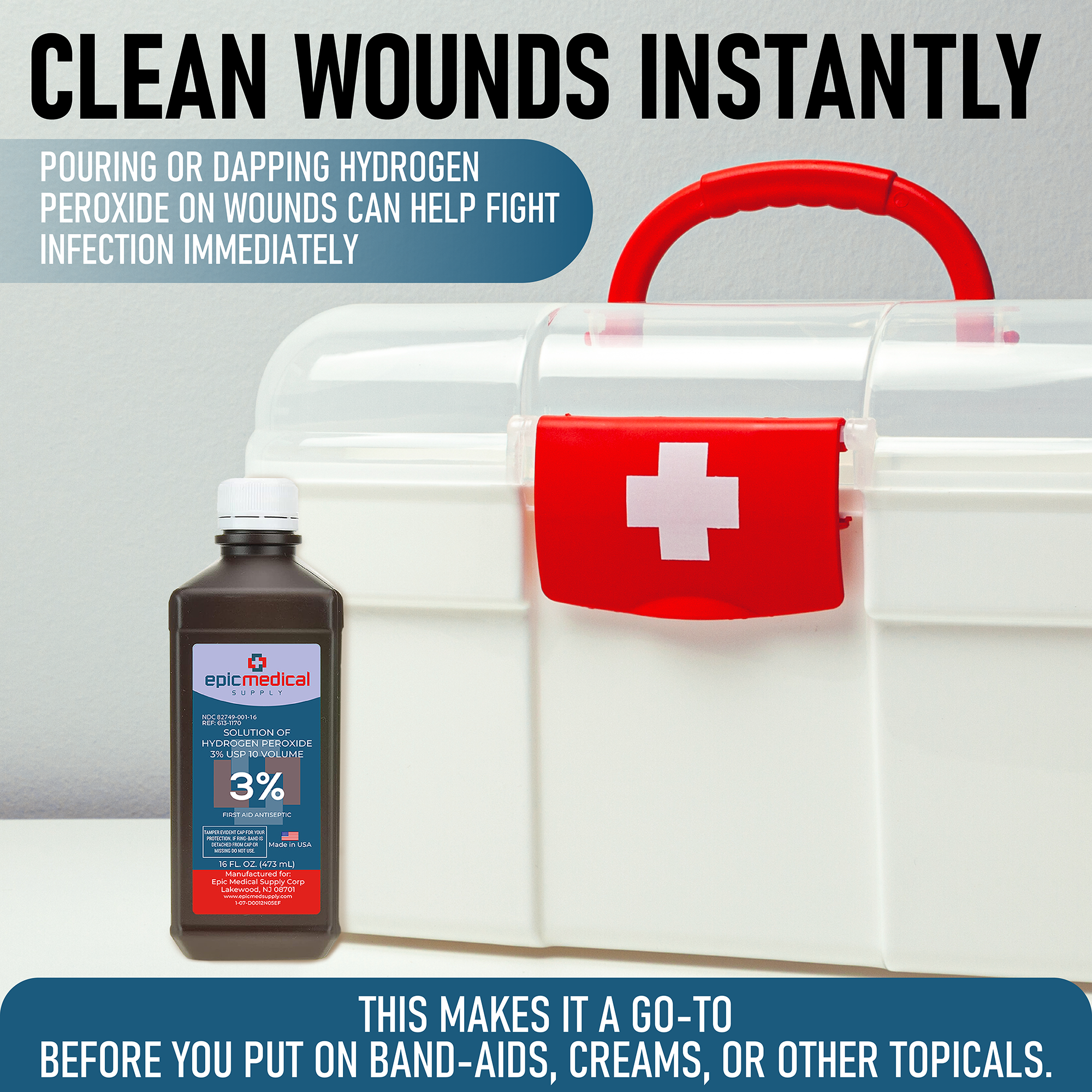 Hydrogen Peroxide Solution 3% USP - 16 oz First Aid Antiseptic