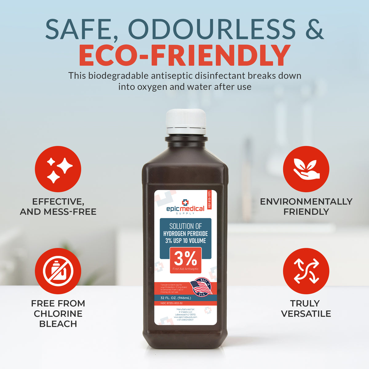 Hydrogen Peroxide Solution 3% USP - 32 oz First Aid Antiseptic