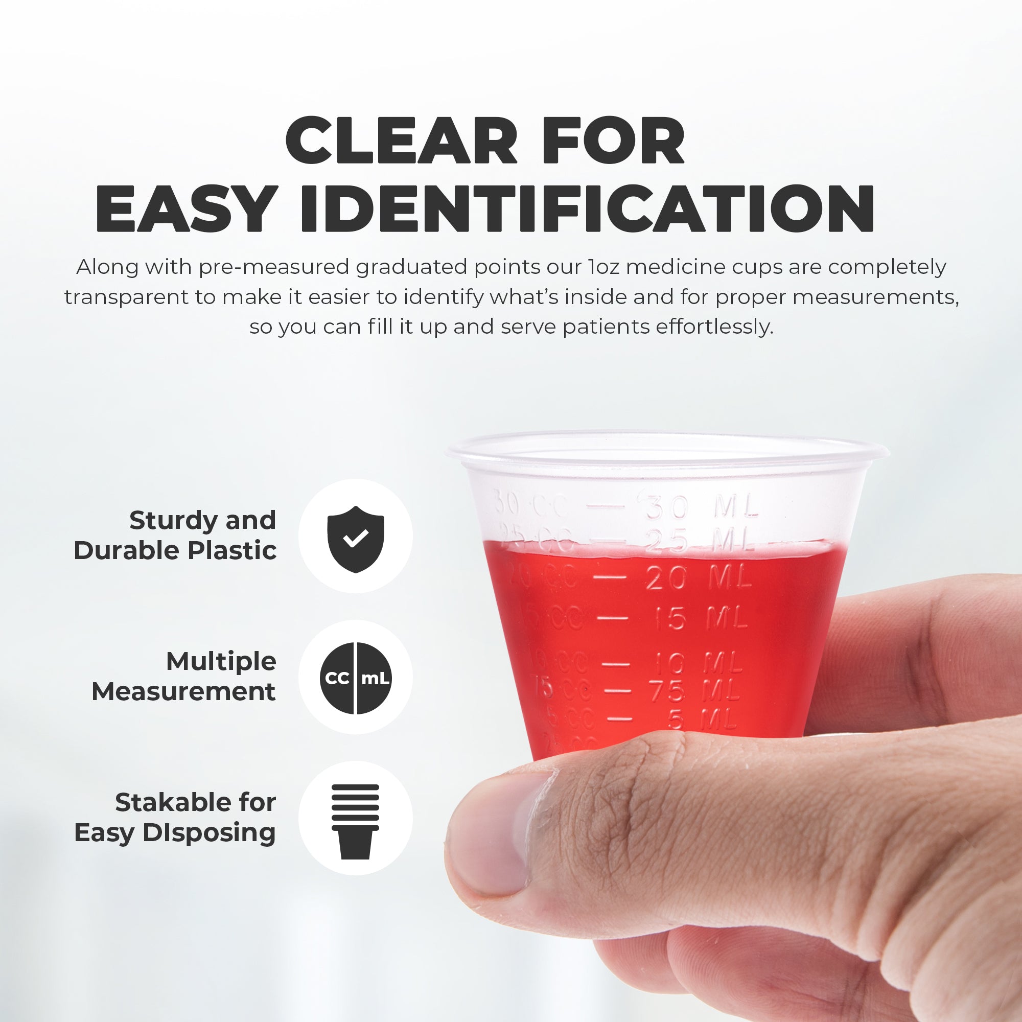 Disposable, Graduated, Plastic Medicine Cups with Liquid Measuring, 1 oz, 100 Count