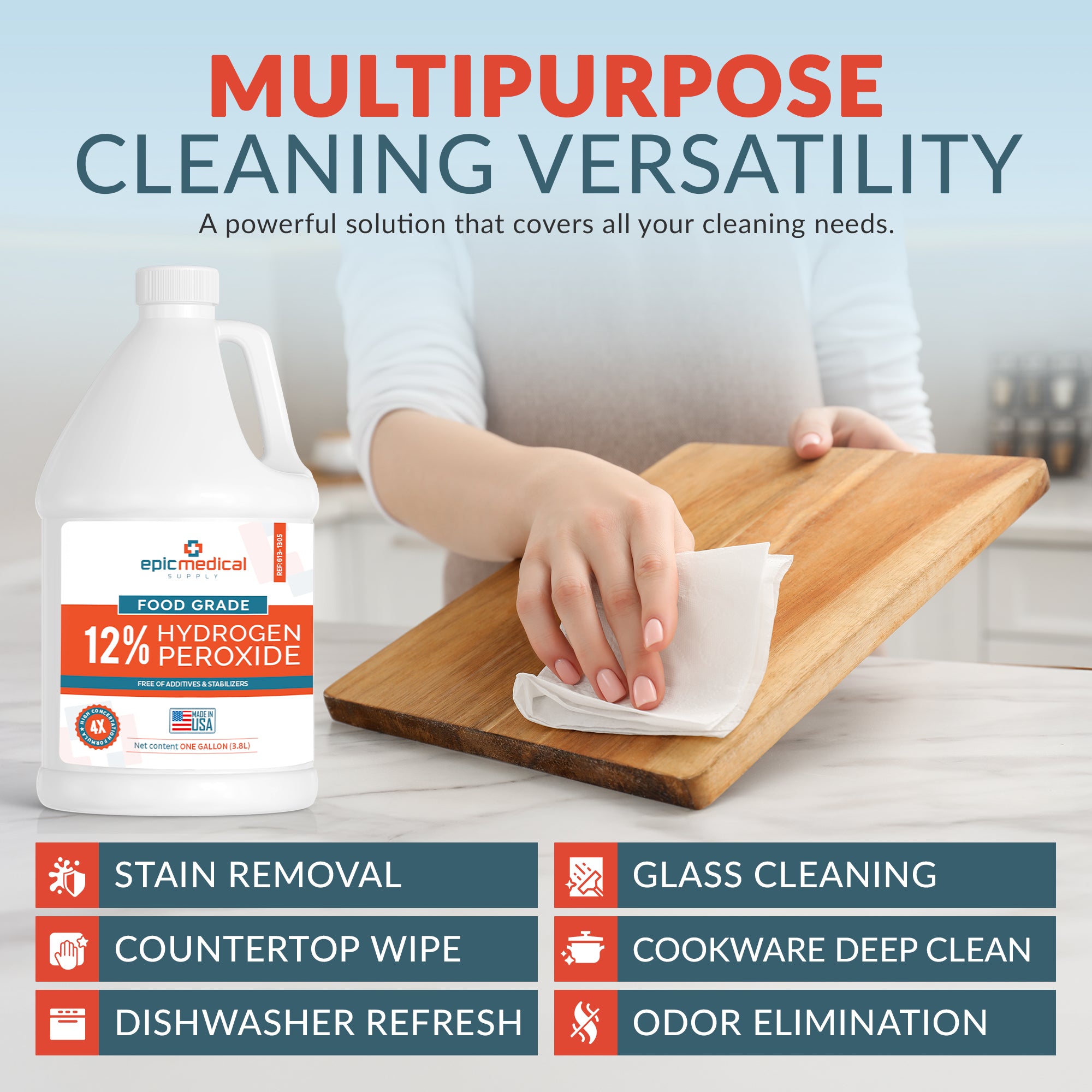 12% Food Grade Hydrogen Peroxide – Ultra-Concentrated H2O2 Peroxide Cleaner – 1 Gallon Bottle