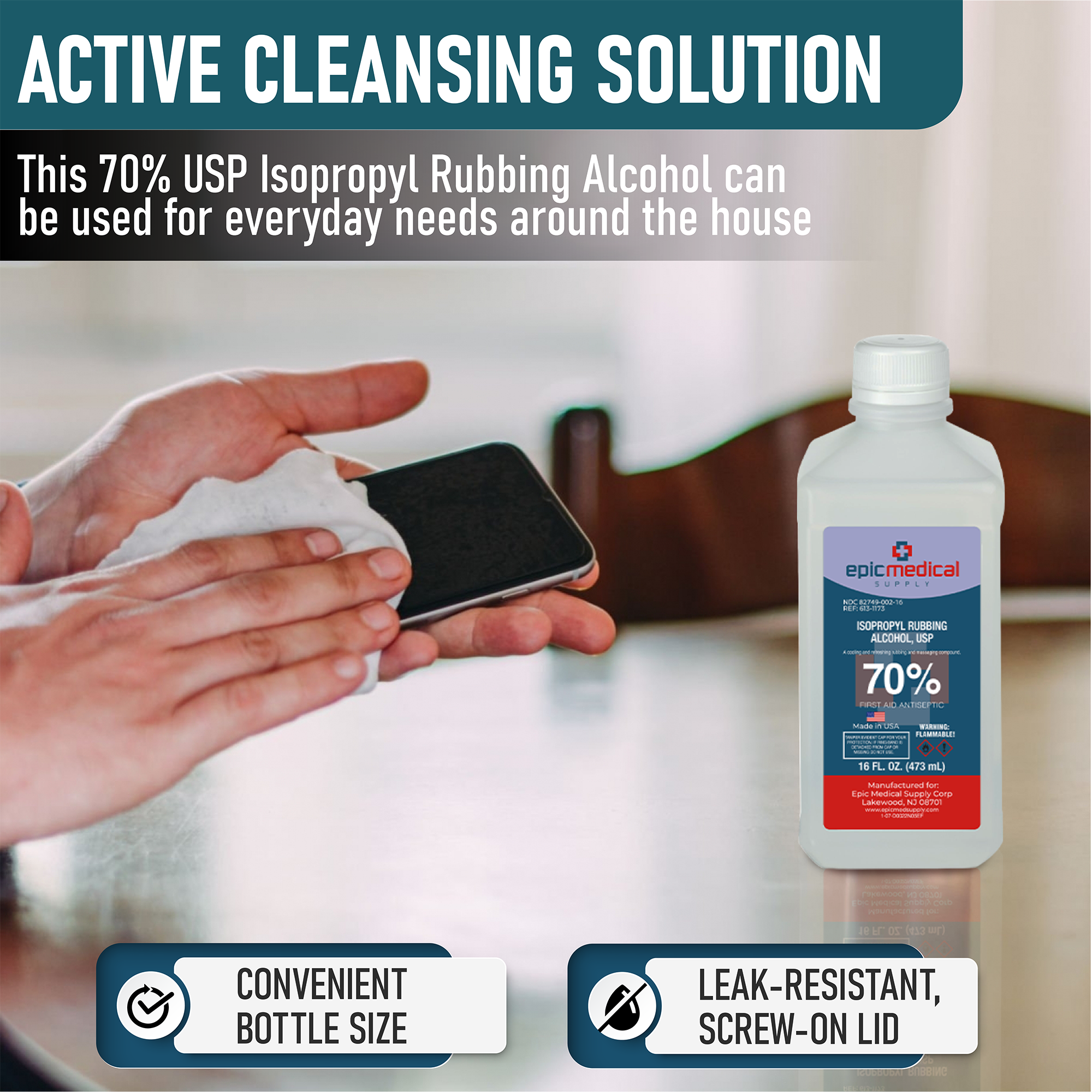 Isopropyl Rubbing Alcohol 70% USP 16 oz