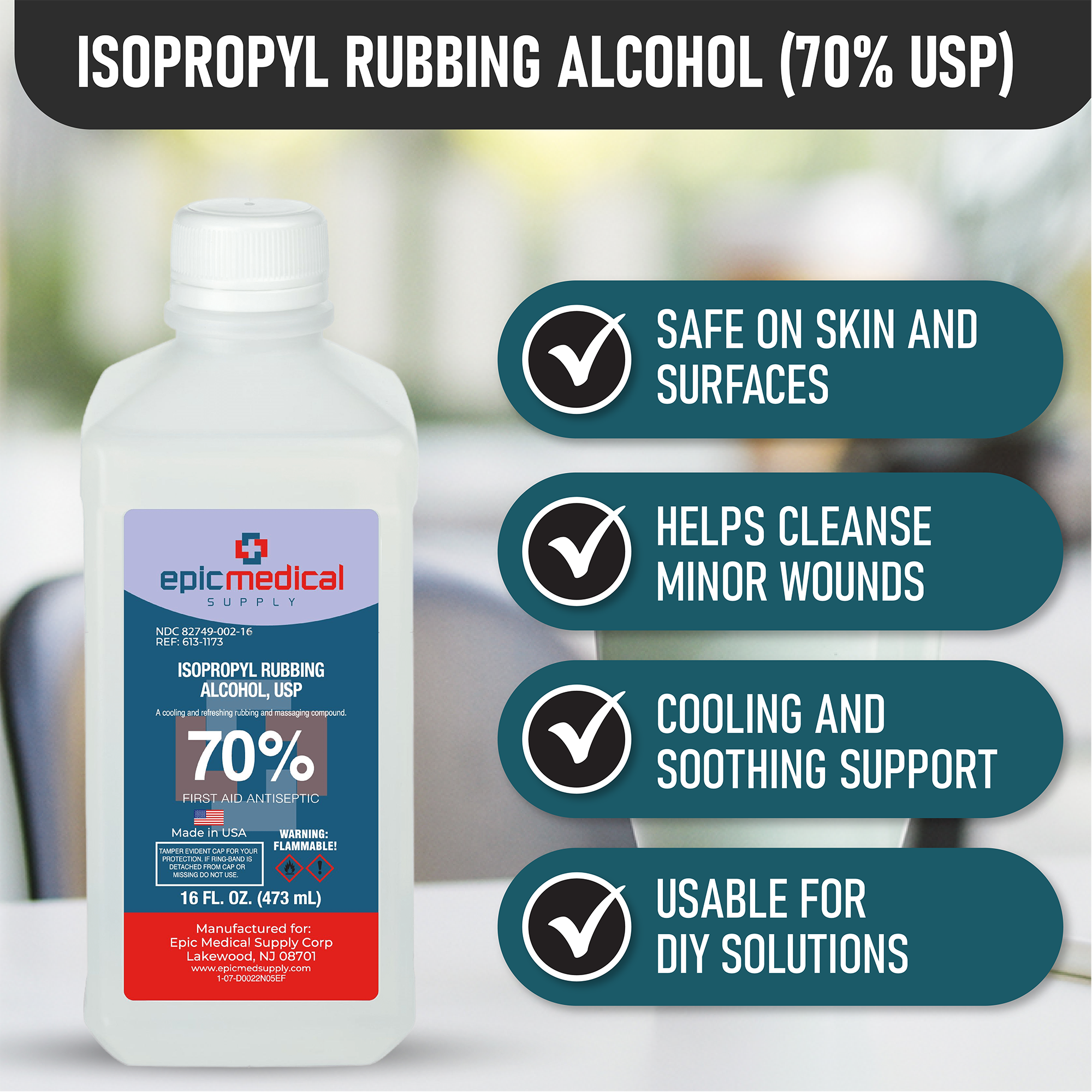 Isopropyl Rubbing Alcohol 70% USP 16 oz