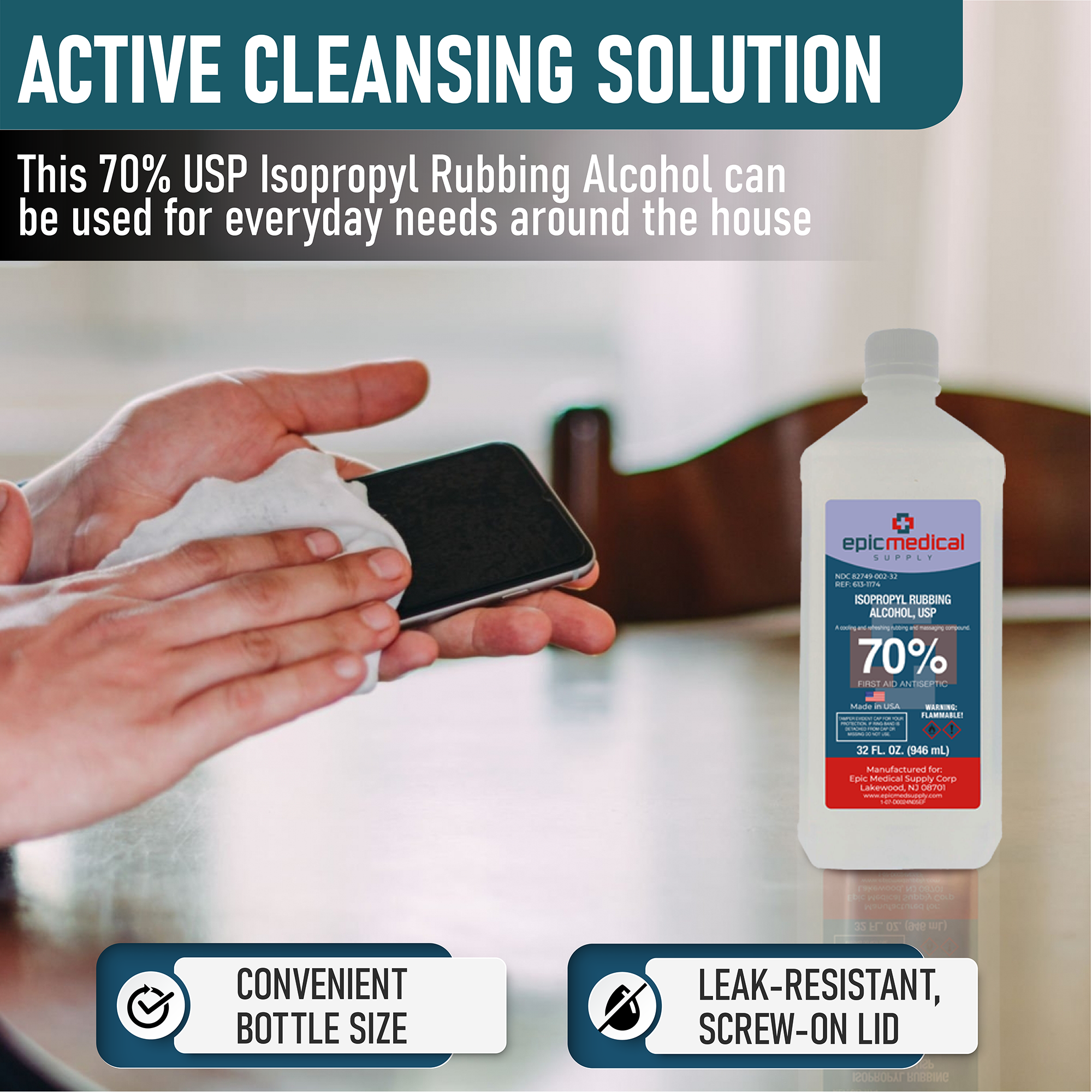 Isopropyl Rubbing Alcohol 70% USP 32 oz