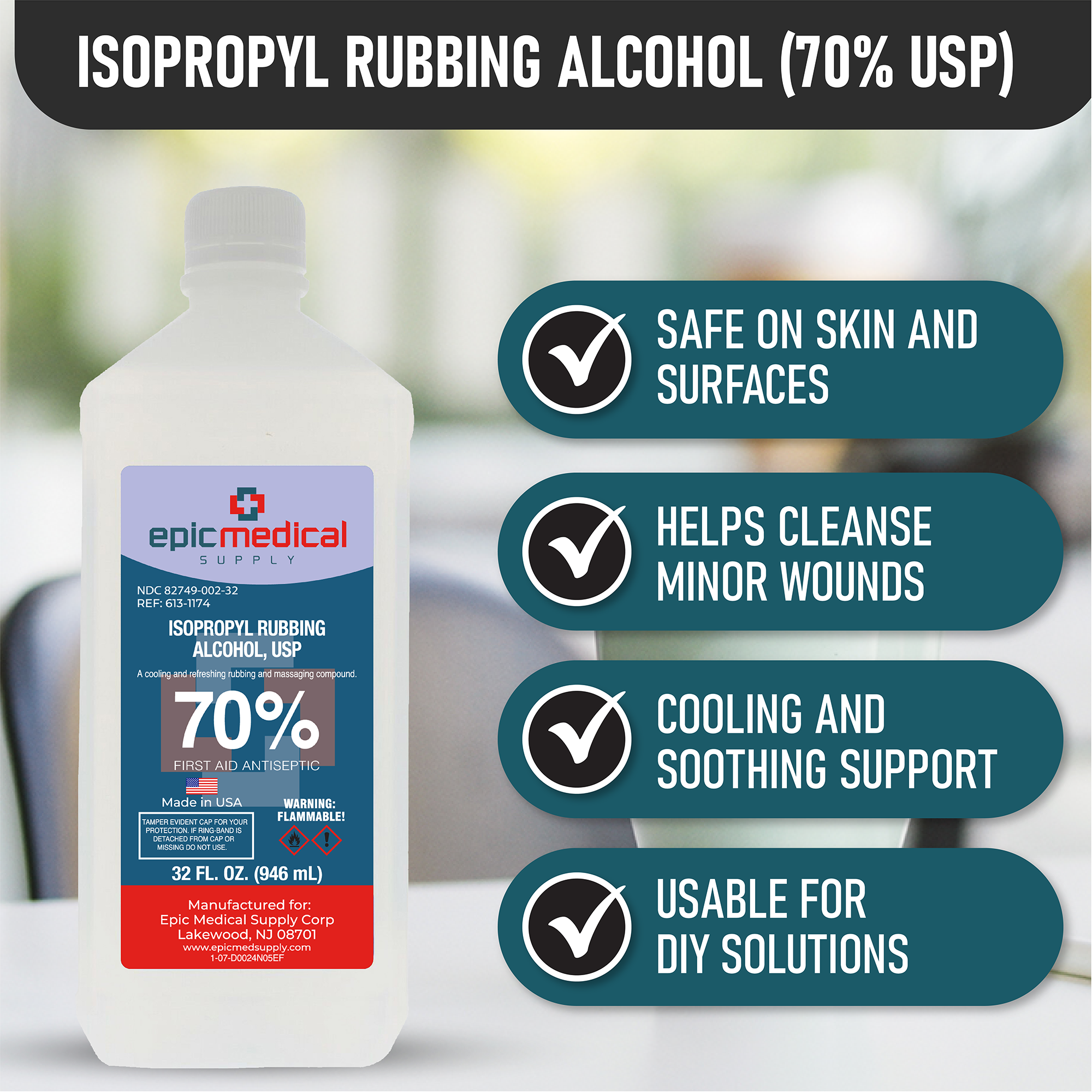 Isopropyl Rubbing Alcohol 70% USP 32 oz