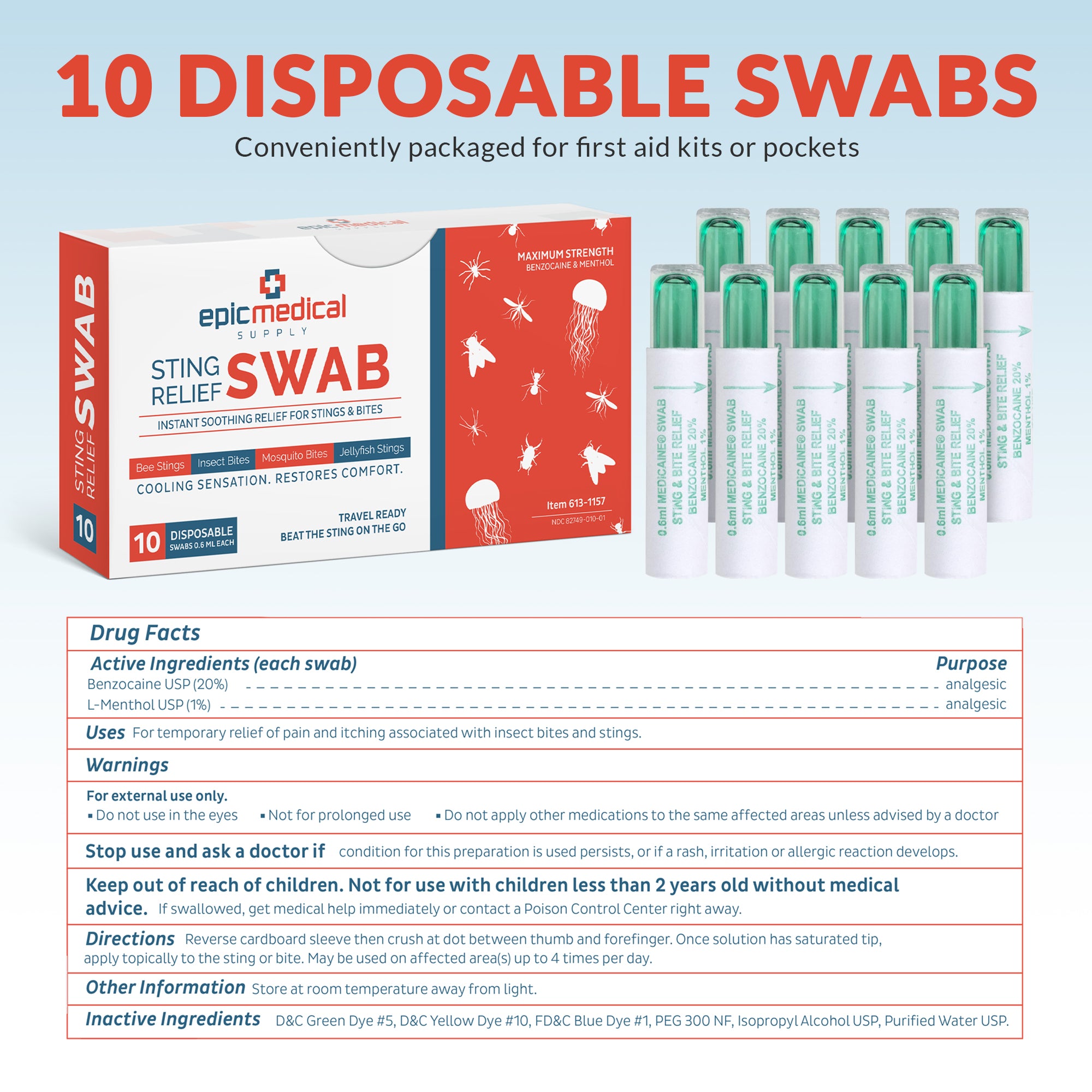Sting Relief Swab 10 per Box