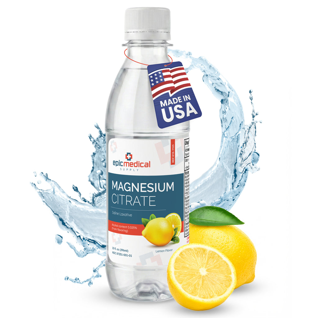 Epic Medical Supply Magnesium Citrate 10 fl oz – Lemon Flavor - Liquid Saline Laxative – for Occasional Constipation Support